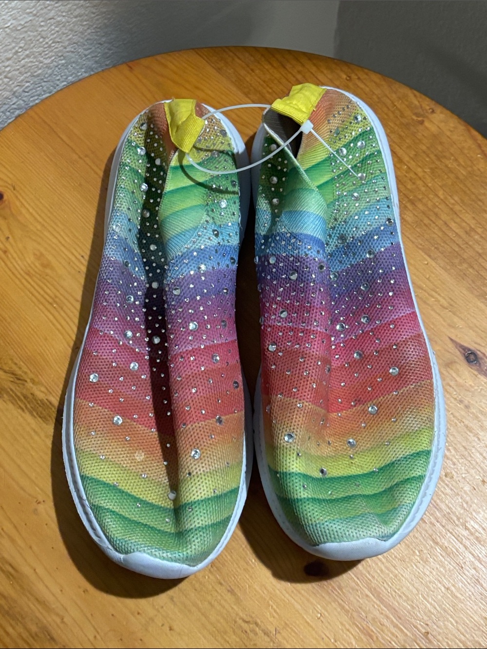 Womens Rainbow Slip-On Sneakers with Rhinestones 12.5